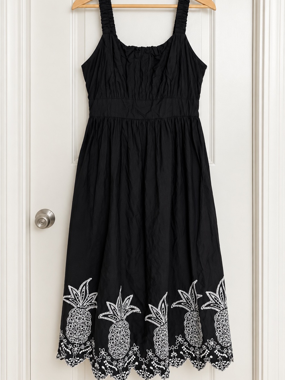 London Times Black Midi dress with White Pineapple Embroidery